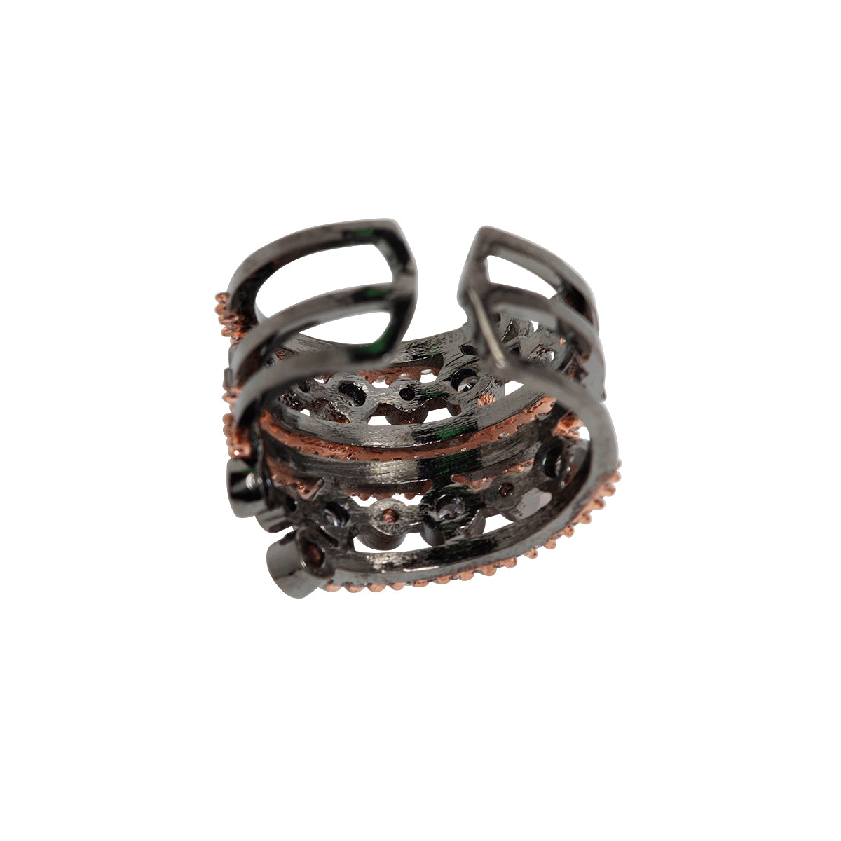 Mitsouko Ring is a dazzling celebration of beauty, sophistication, and luxury. This exquisite ring features radiant white and champagne crystals, expertly set to capture light with every movement. The shimmering crystals are beautifully complemented by the lustrous finish of rhodium and rose gold plating, creating a harmonious fusion of classic and contemporary elegance.