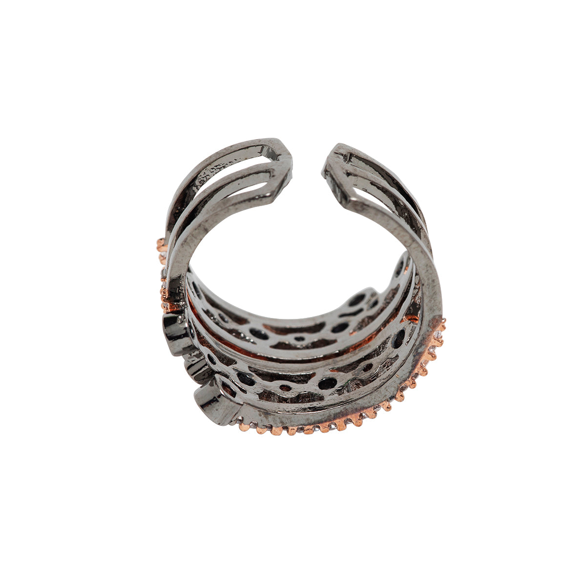 Mitsouko Ring is a dazzling celebration of beauty, sophistication, and luxury. This exquisite ring features radiant white and champagne crystals, expertly set to capture light with every movement. The shimmering crystals are beautifully complemented by the lustrous finish of rhodium and rose gold plating, creating a harmonious fusion of classic and contemporary elegance.