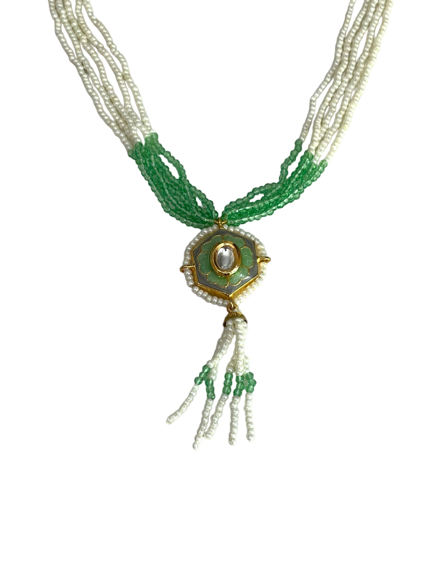 Green enamel choker, Kundan stone choker, luxury jewelry, adjustable choker, pearl choker, handcrafted jewelry, Jean Reinhardt inspired, statement necklace,