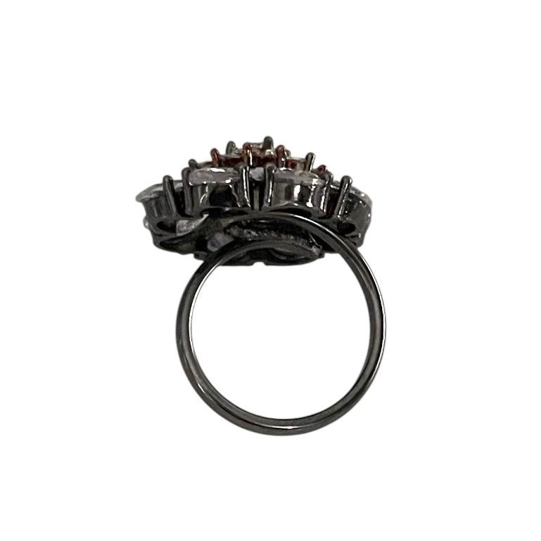 Crystal ring, white and champagne crystal ring, rhodium plated ring, rose gold plated ring, luxury jewelry, statement ring, Marcia Baila inspired, elegant adjustable ring.