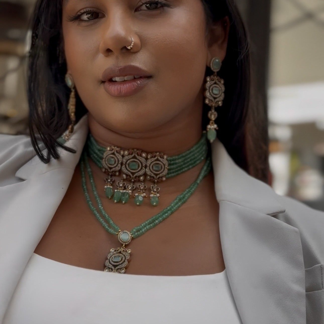 The graceful drop bead adds movement and fluidity, embodying Annetta’s daring spirit and acrobatic elegance. The green jade symbolizes vitality and renewal, while the luxurious gold adds timeless sophistication. Inspired by Annetta’s extraordinary talents and captivating allure, these earrings capture the perfect balance of romantic artistry, feminine strength, and Parisian glamour.