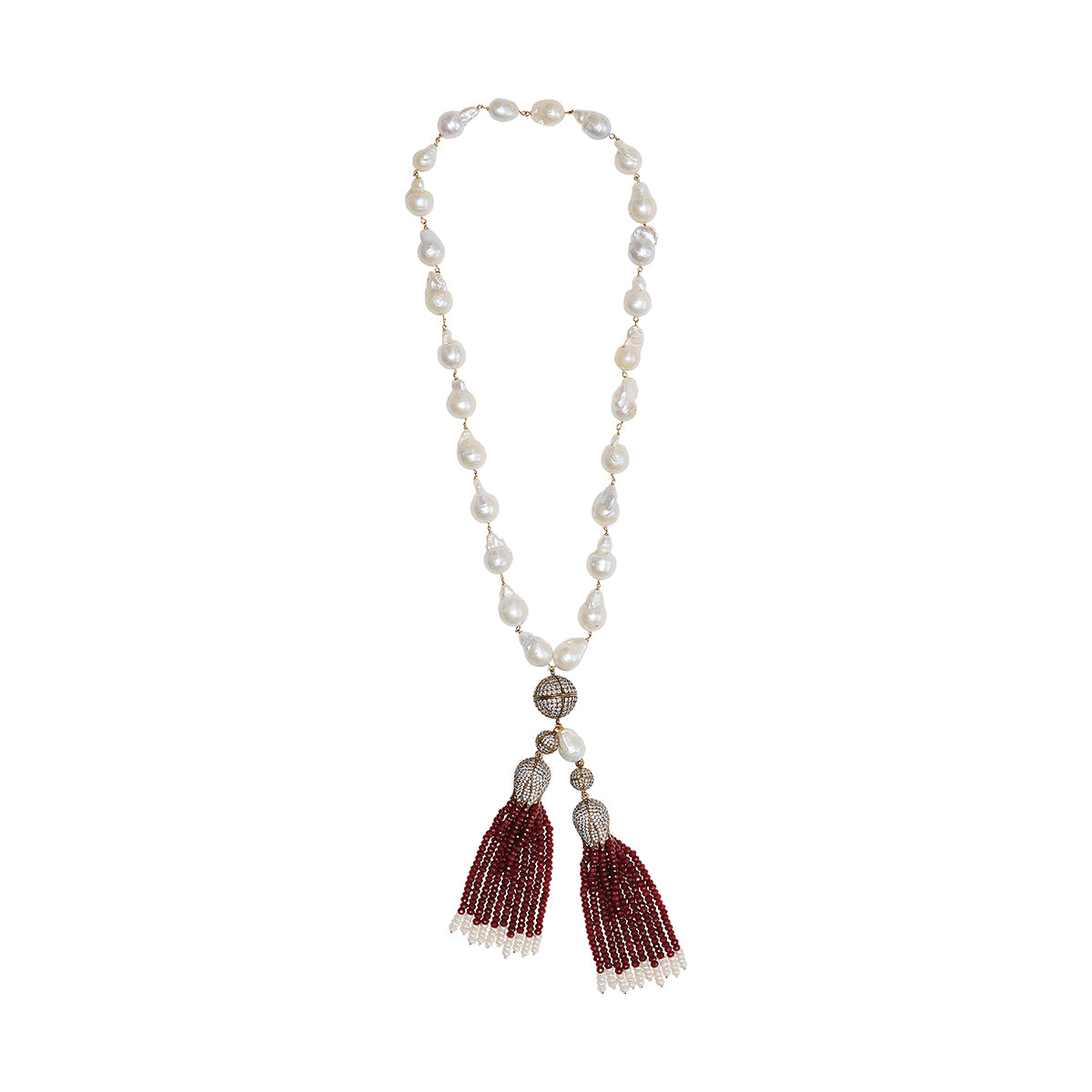 Baroque pearl necklace with red beads. Maheswary collection Shabna pearl necklace by Veronica Tharmalingam