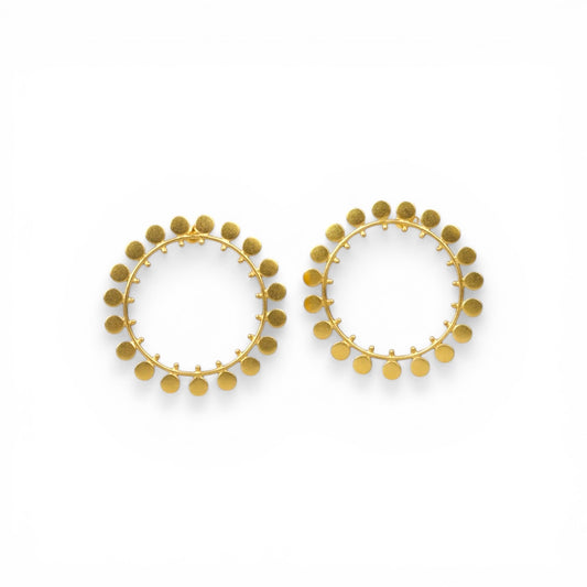 Gold earrings, round with mini round additions