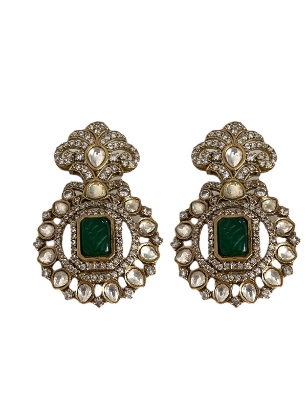 Jane earrings with hade and kundan stones antique finish vintage style