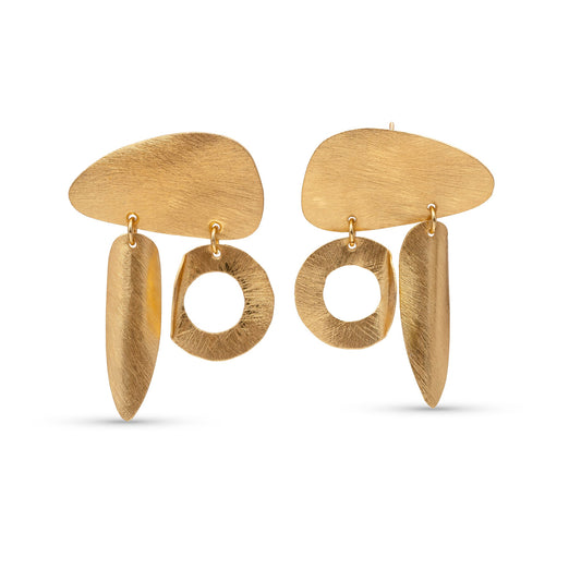 Pair of gold earrings on a white background