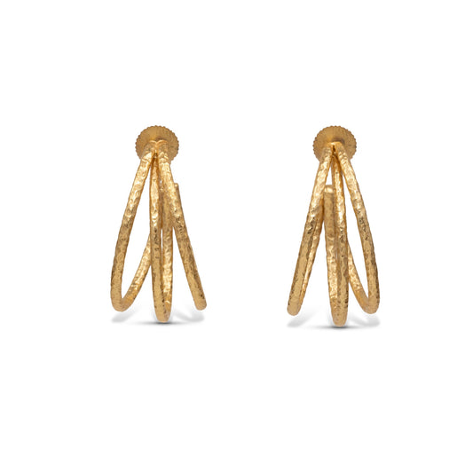 Pair of gold hoop earrings on a white background