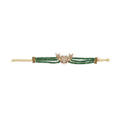Green beads bracelet on white background