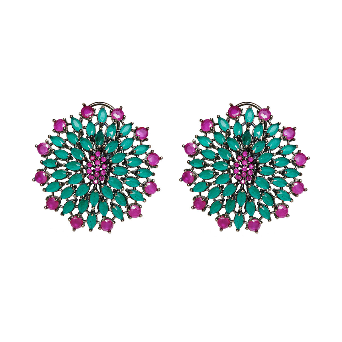 pink and green stud earrings. Mayilamma Stud earrings from Maheswary Collection by Veronica Tharmalingam