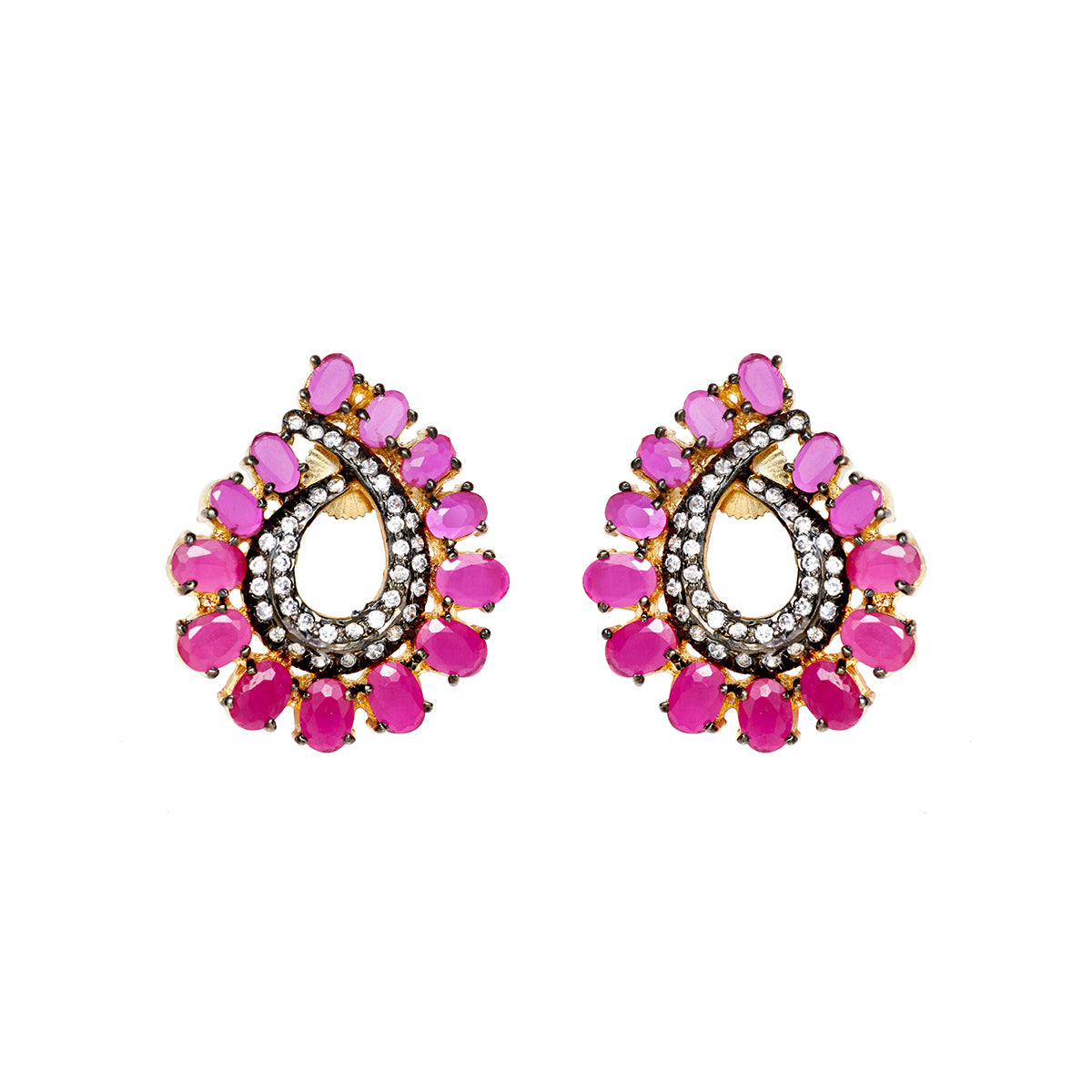 Pink stone and gold earrings stud. As seen on celebrities,  Maheswary Collection , Sindhu Earrings by Veronica Tharmalingam