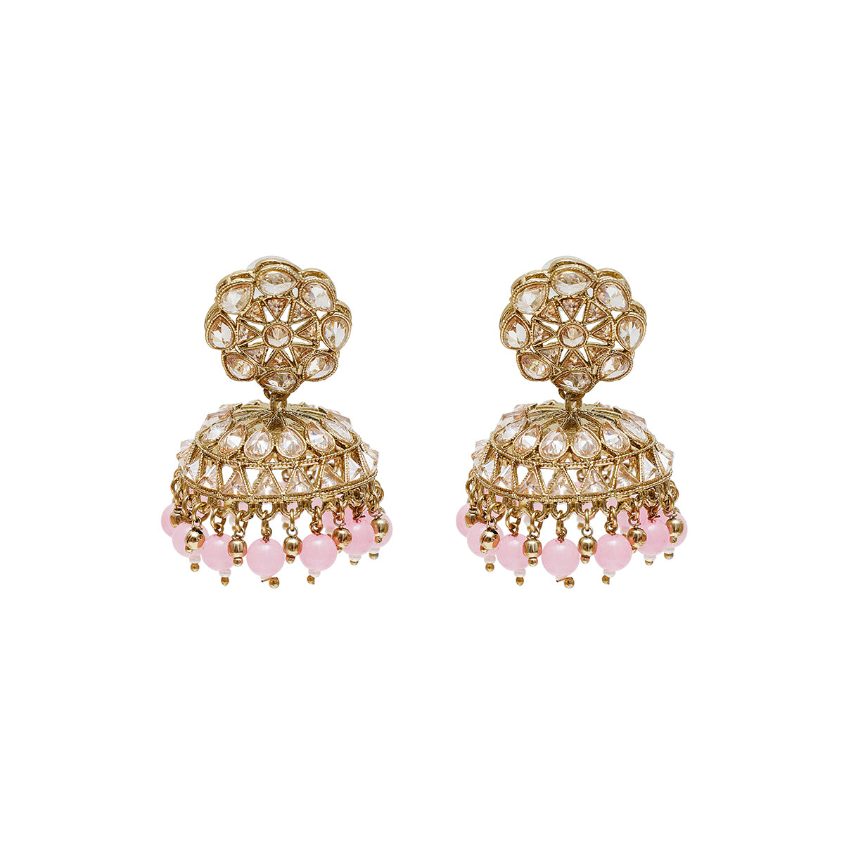 Gold-Plated & Yellow Stones Studded Dome Shaped Jhumkas Earrings –  shopnccollection