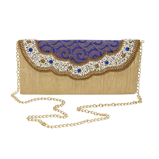 Leela pochette. Pear and gold flat bag with chain strap and hook for mutilple positions. Rani Collection by Veronica Tharmalingam