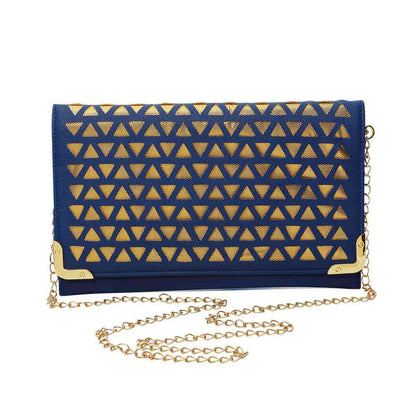 Nisha bag Faux leather Navy blue and gold pochette with chain strap. Hook on strap for multiple positions.  Rani collection by Veronica Tharmalingam